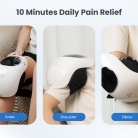 Knee massager with heat and vibration for pain relief; Therapeutic heated knee wrap for joint relaxation; Portable knee pain relief device with adjustable settings.