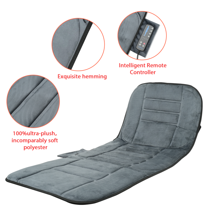 Massage mat for bed with full-body coverage; Full body massage mat with multiple intensity levels; Heated massage mat for deep muscle relaxation and pain relief.