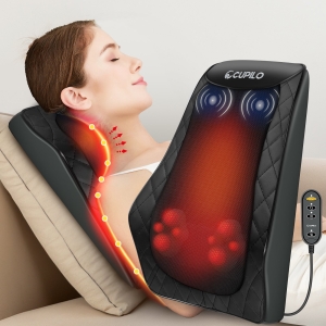 Shiatsu back massager with heating function and pads – addresses back tension; back pain after massage may relate to usage intensity
