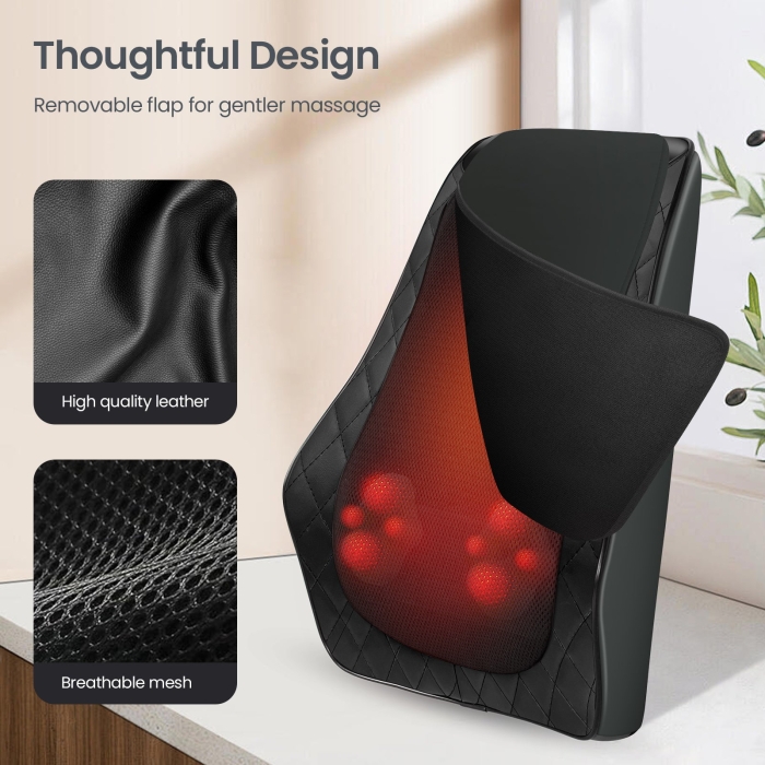 Shiatsu back massager with heating function and pads – addresses back tension; back pain after massage may relate to usage intensity