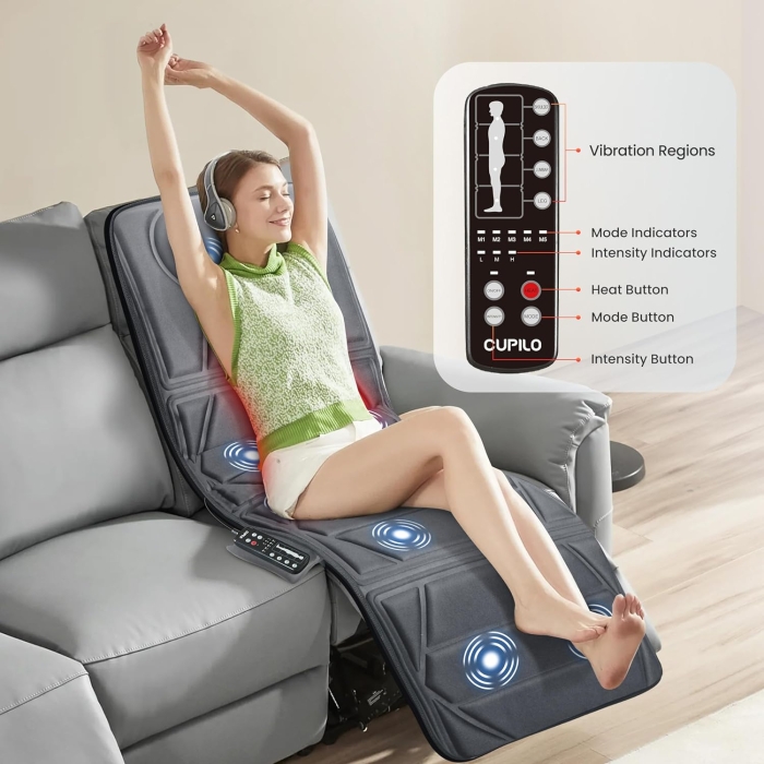 Full body massage mat for complete relaxation; Shiatsu massage mat with deep-tissue kneading nodes; Thai-style stretch massage mat for muscle relief.