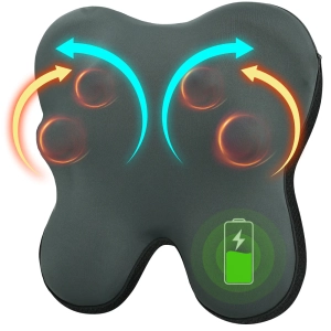 Neck pillow with massage for tension relief; Heated neck massager pillow with soothing warmth; Shiatsu kneading nodes for deep muscle relaxation.