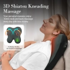 Neck pillow with massage for tension relief; Heated neck massager pillow with soothing warmth; Shiatsu kneading nodes for deep muscle relaxation.