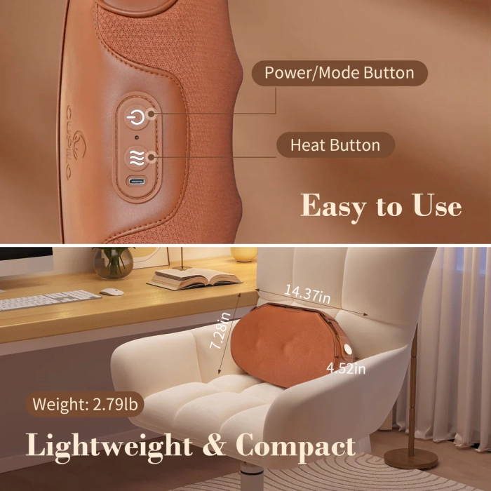 Bed massage pillow for full-body relaxation; Ergonomic back massage pillow with heat therapy; Portable shiatsu massager for spine and muscle relief.