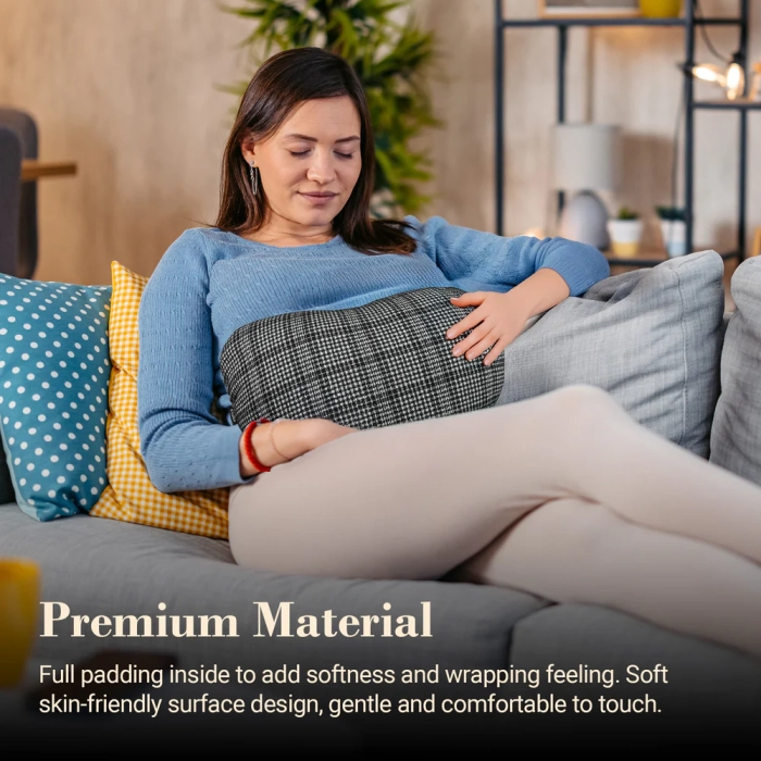 Massage pillow for neck and back relief; Bed massager pillow with soothing vibrations; Portable design for use anywhere.
