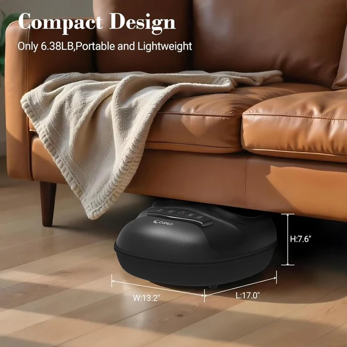 Electric foot massager with handheld remote control for customizable relaxation;Therapeutic foot massager designed to relieve plantar fasciitis pain and arch tension.