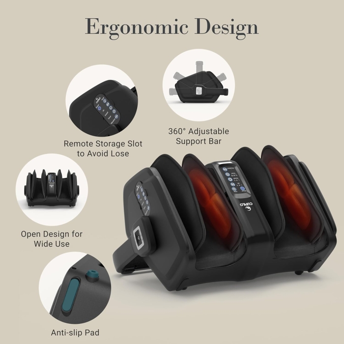 Shiatsu foot and calf massager featuring remote control for easy operation
