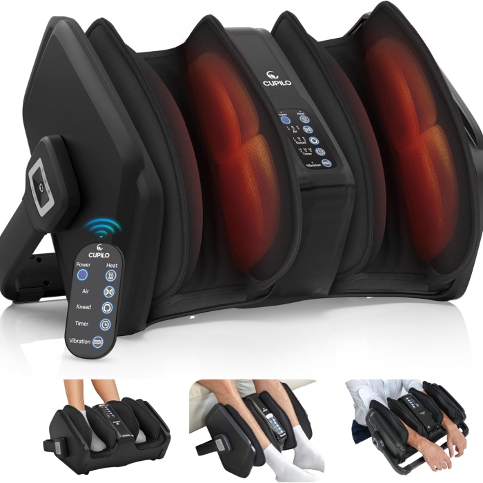 Shiatsu foot and calf massager featuring remote control for easy operation