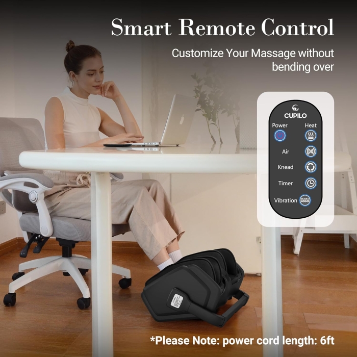 Shiatsu foot and calf massager featuring remote control for easy operation