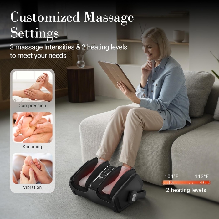 Shiatsu foot and calf massager featuring remote control for easy operation