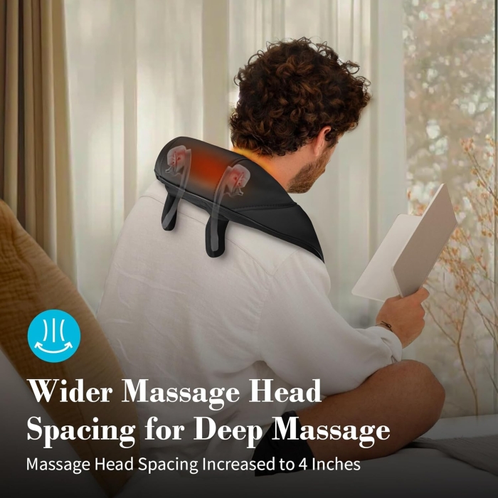 Shiatsu and HoMedics neck and shoulder massagers with deep-kneading nodes, heat therapy, and wireless/wired options for muscle relaxation.