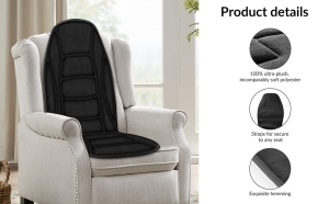 "Safe massage seat cushion with overheating protection and auto timer, used by elderly couple."