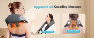 Young woman enjoying warmth with large wearable heating pad while resting, perfect heat pads for back ache and comfort.